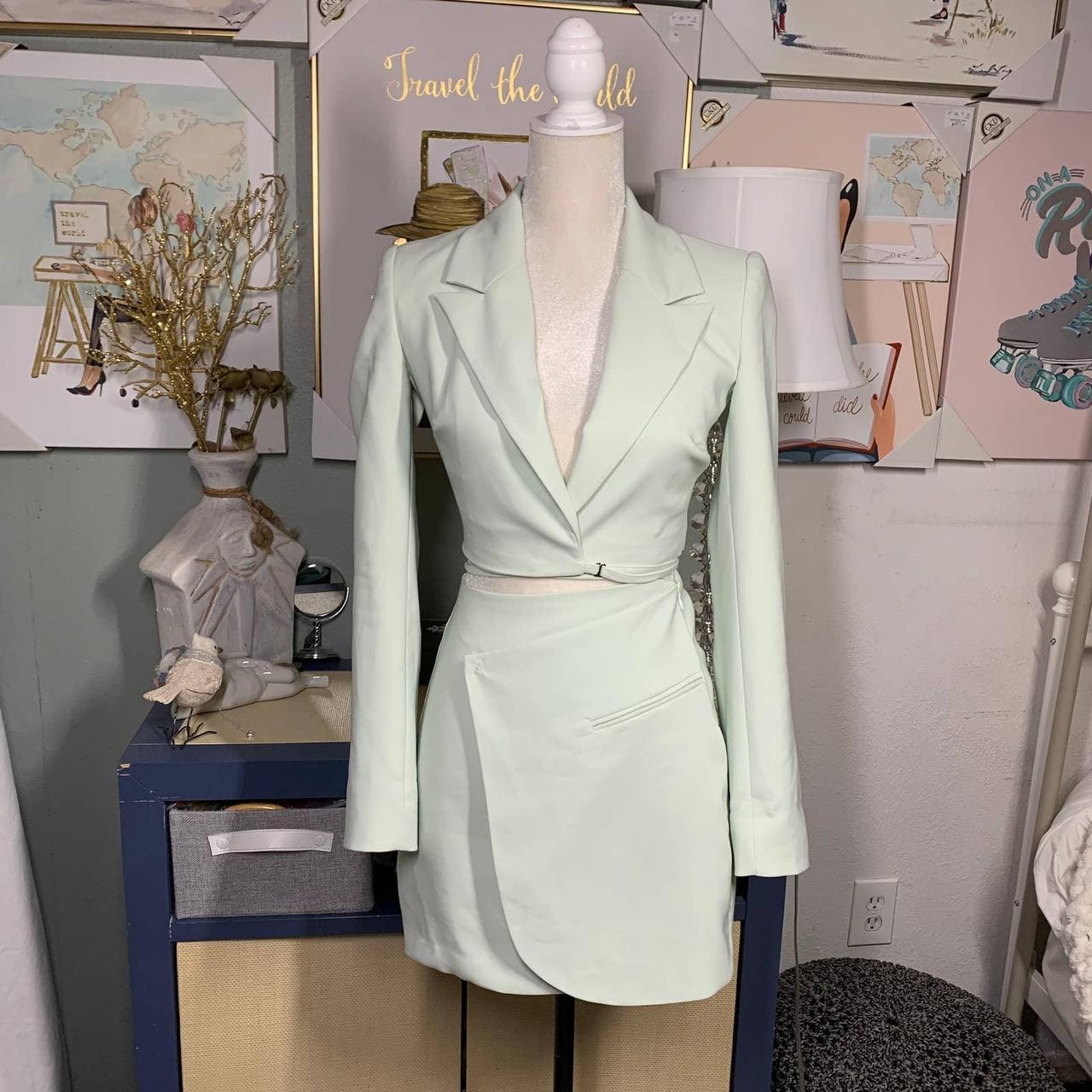 ZARA mint green blazer dress skirt top suit sz xs... Depop