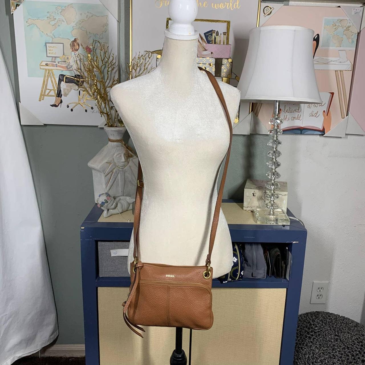 FOSSIL LIGHT BROWN pebbled leather crossbody bag Depop