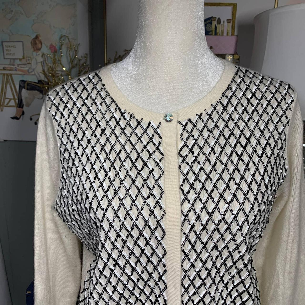 MAGASCHONI 100% newest cashmere white cardigan sweater sequin silver sz m