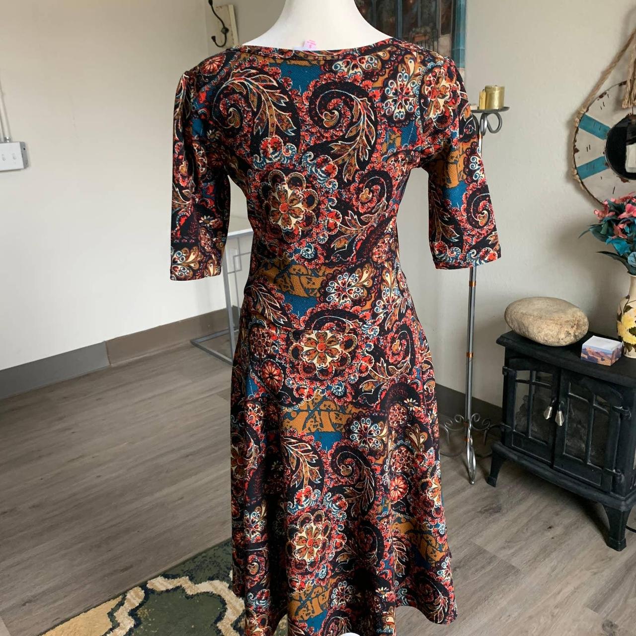 Lularoe Amelia dress. New with tags. Size XS. Brown, - Depop