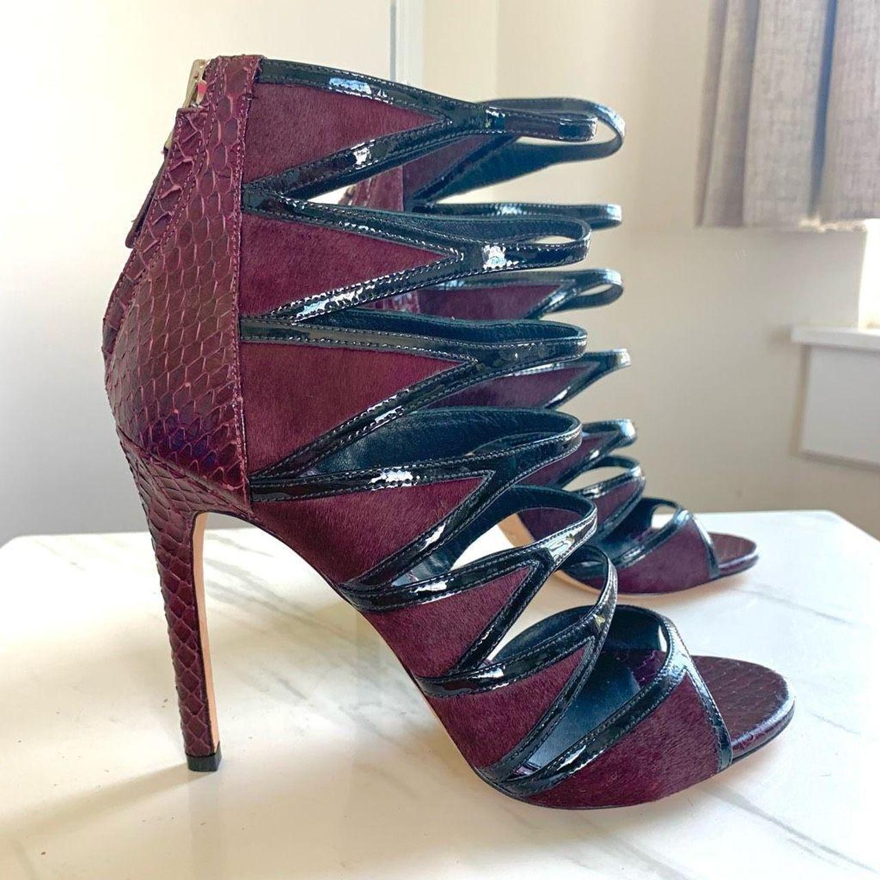 Burgundy Purple Suede Straps High Heels Sandals Shoes