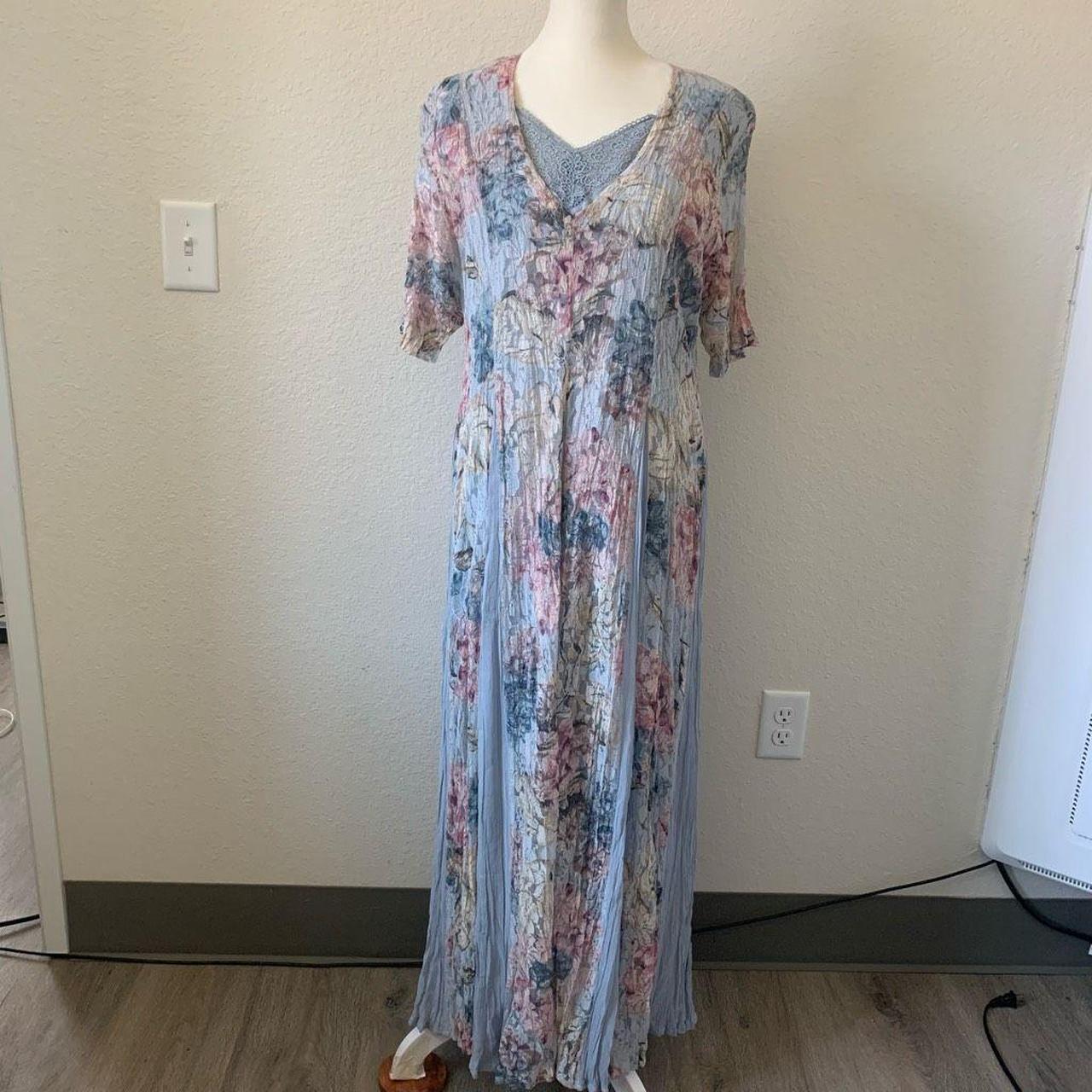 NOSTALGIA blue lace maxi dress long sz L Excellent... - Depop
