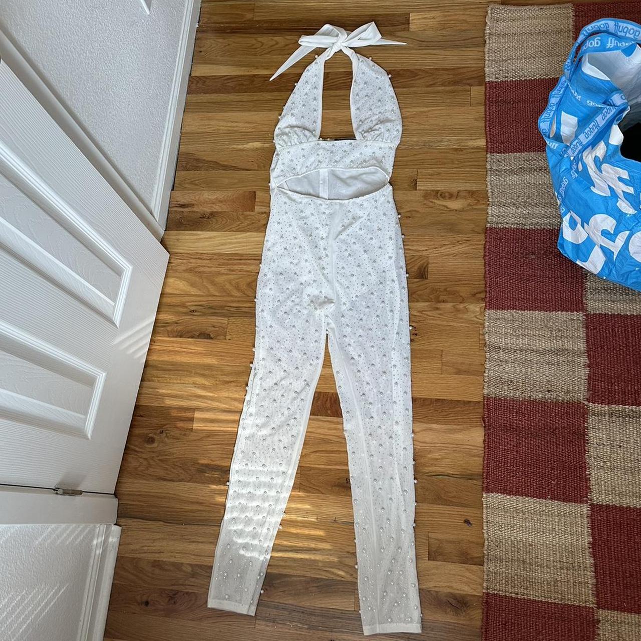 NWOT never worn White AKIRA halter jumpsuit with a. Depop