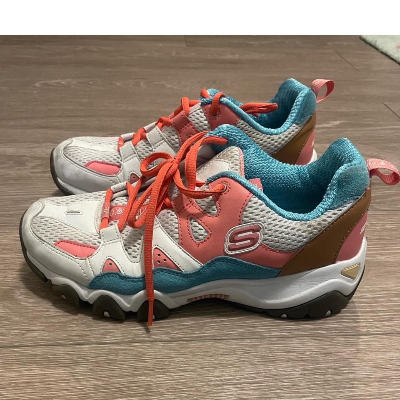 Sketchers x One Piece D Lites 2 White pink and. Depop