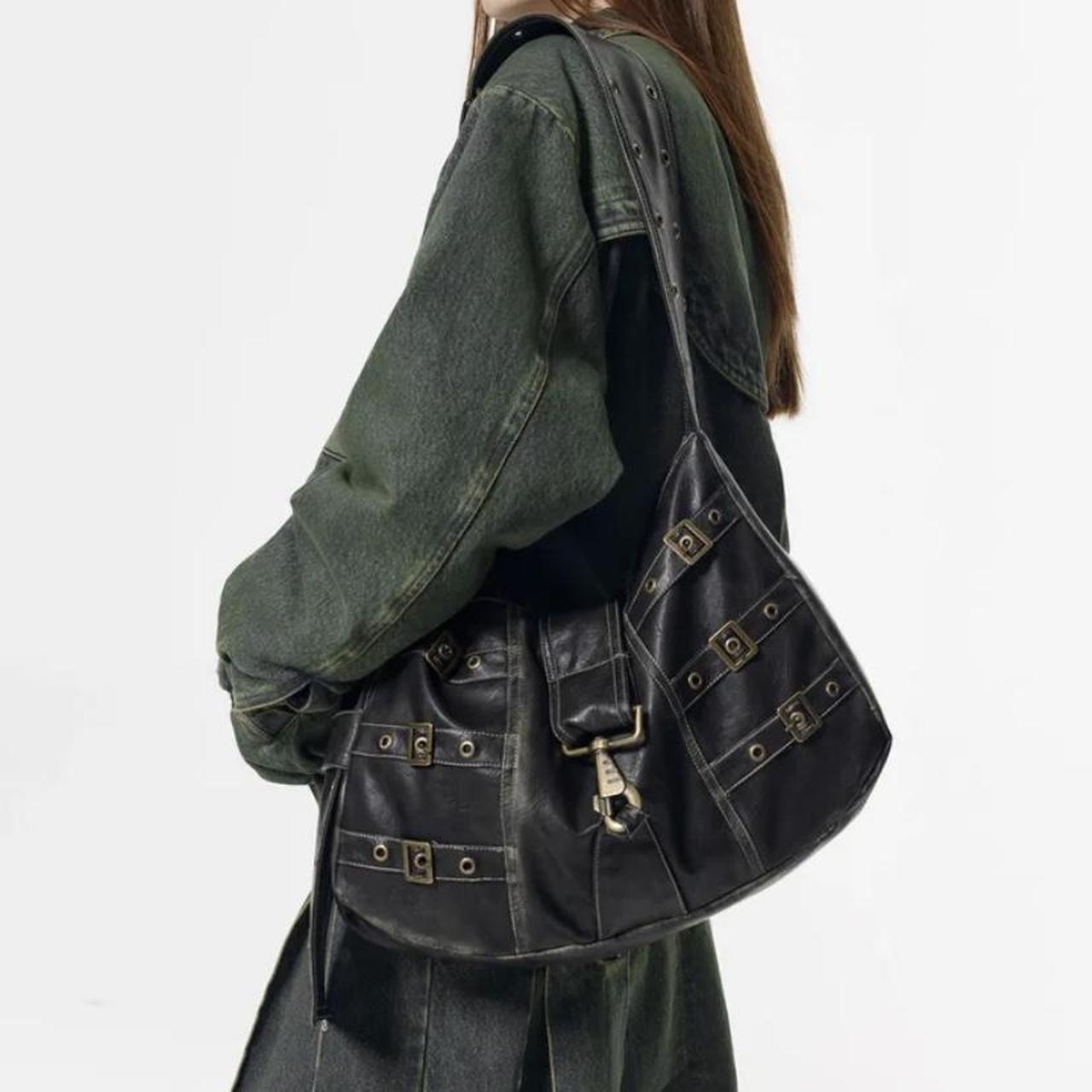 Grunge faux leather adjustable shoulder bag. Comes... - Depop