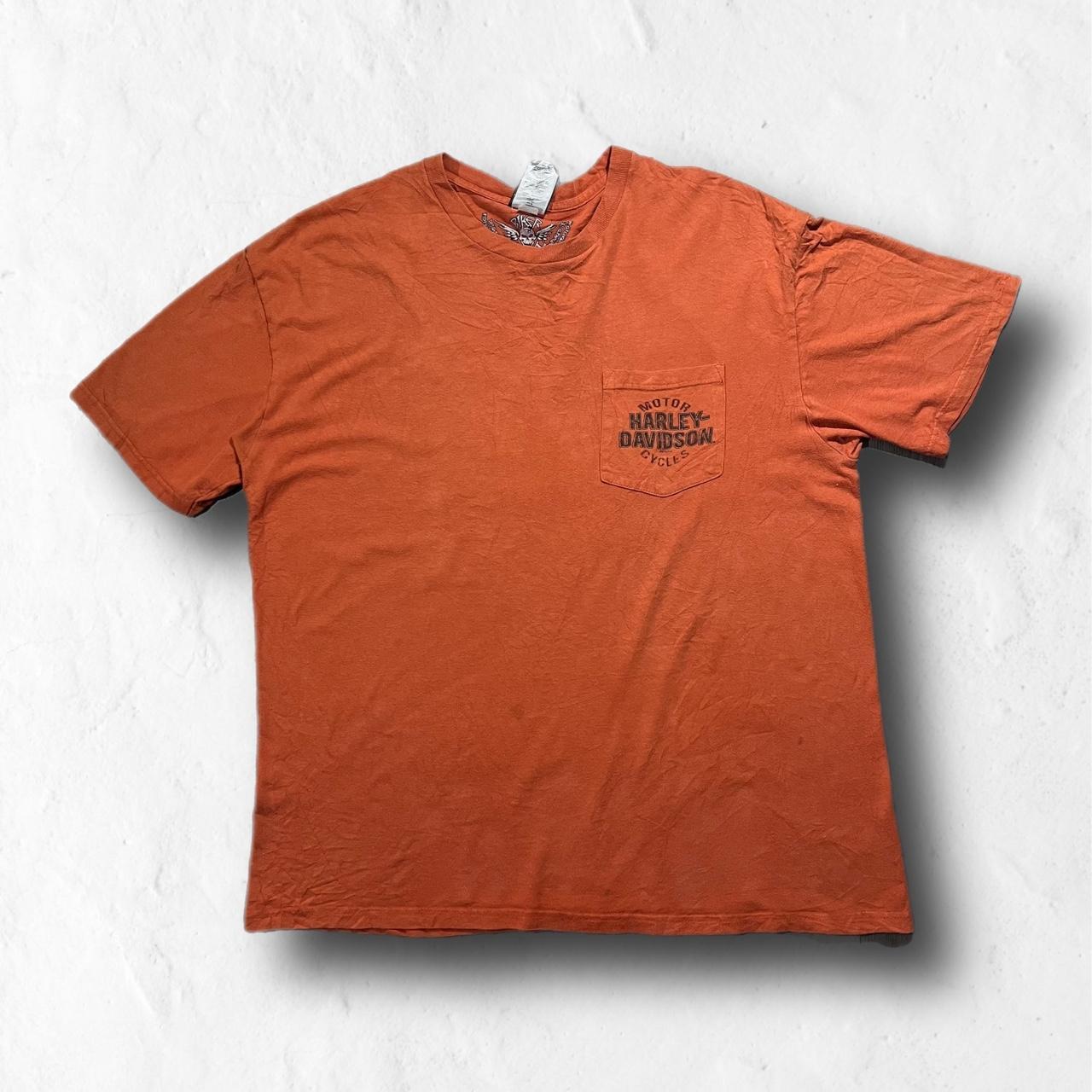 Harley Davidson Men's Orange and Black T-shirt | Depop