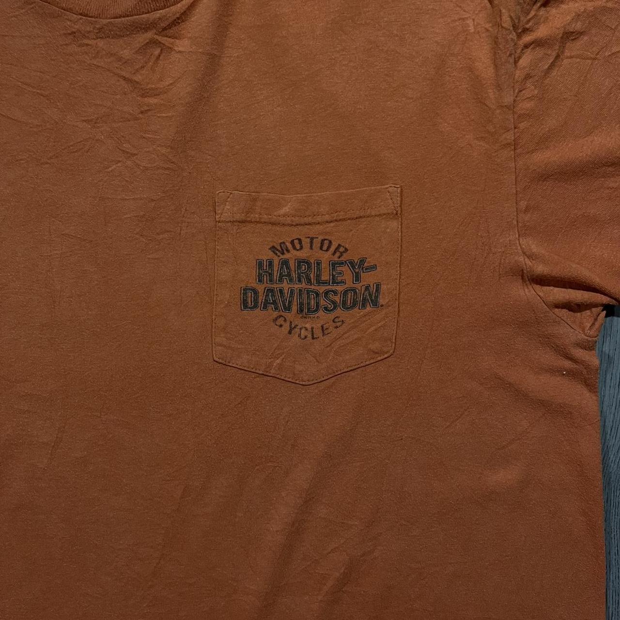 Harley Davidson Men's Orange and Black T-shirt | Depop