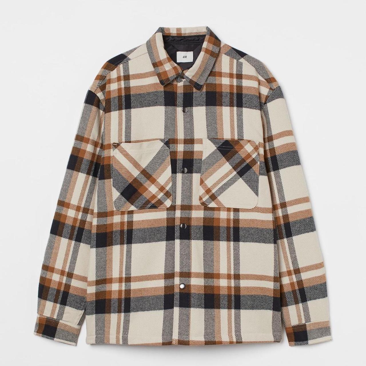 H&M Padded overshirt Flannel Size: Large Condition:... - Depop