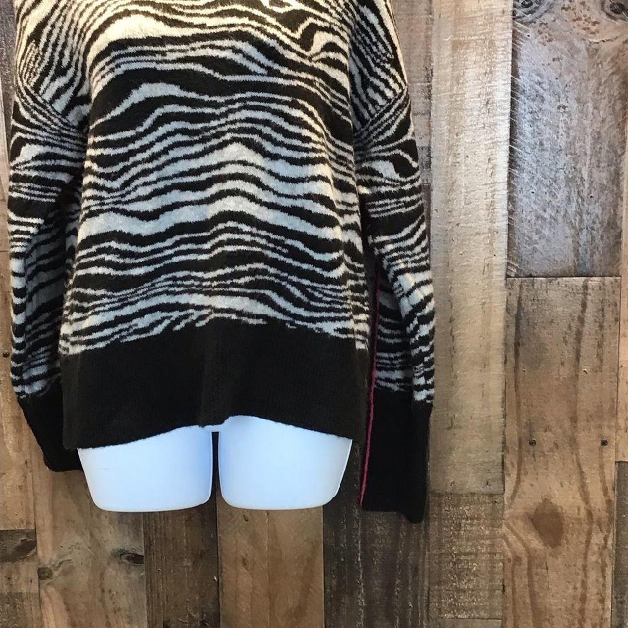 Mock Neck Halogen Zebra Print Sweater with Pink... - Depop