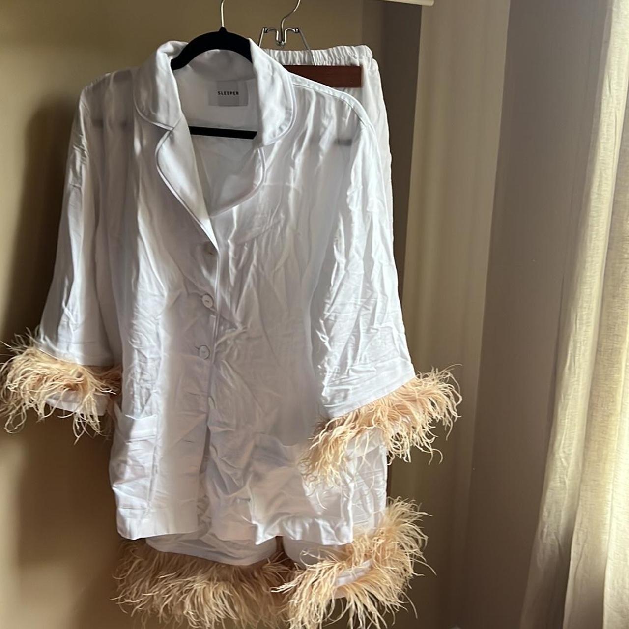 Daily Sleeper White Feather Pajama Set Ivory/white... Depop