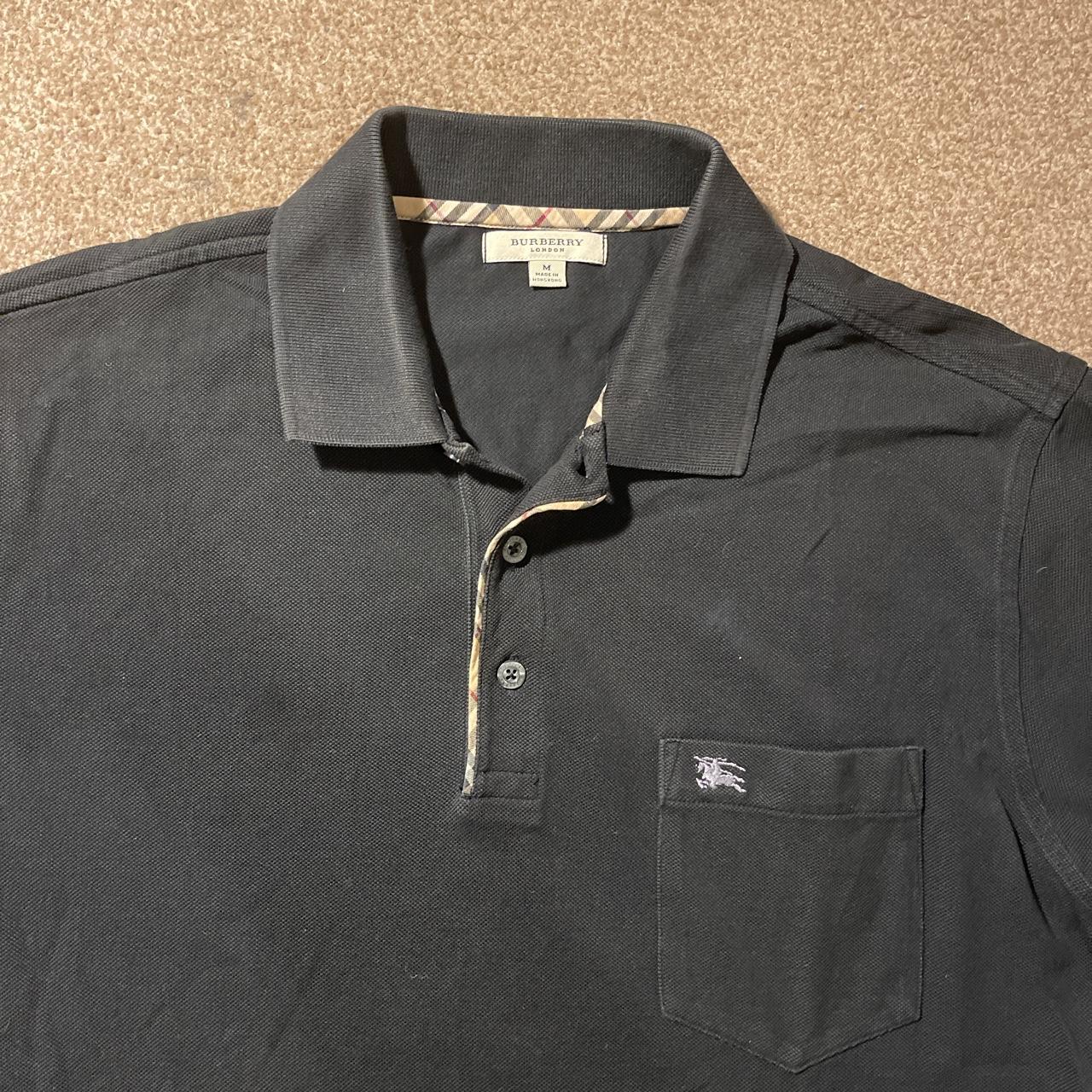Black Burberry polo shirt with classic nova-check | Depop