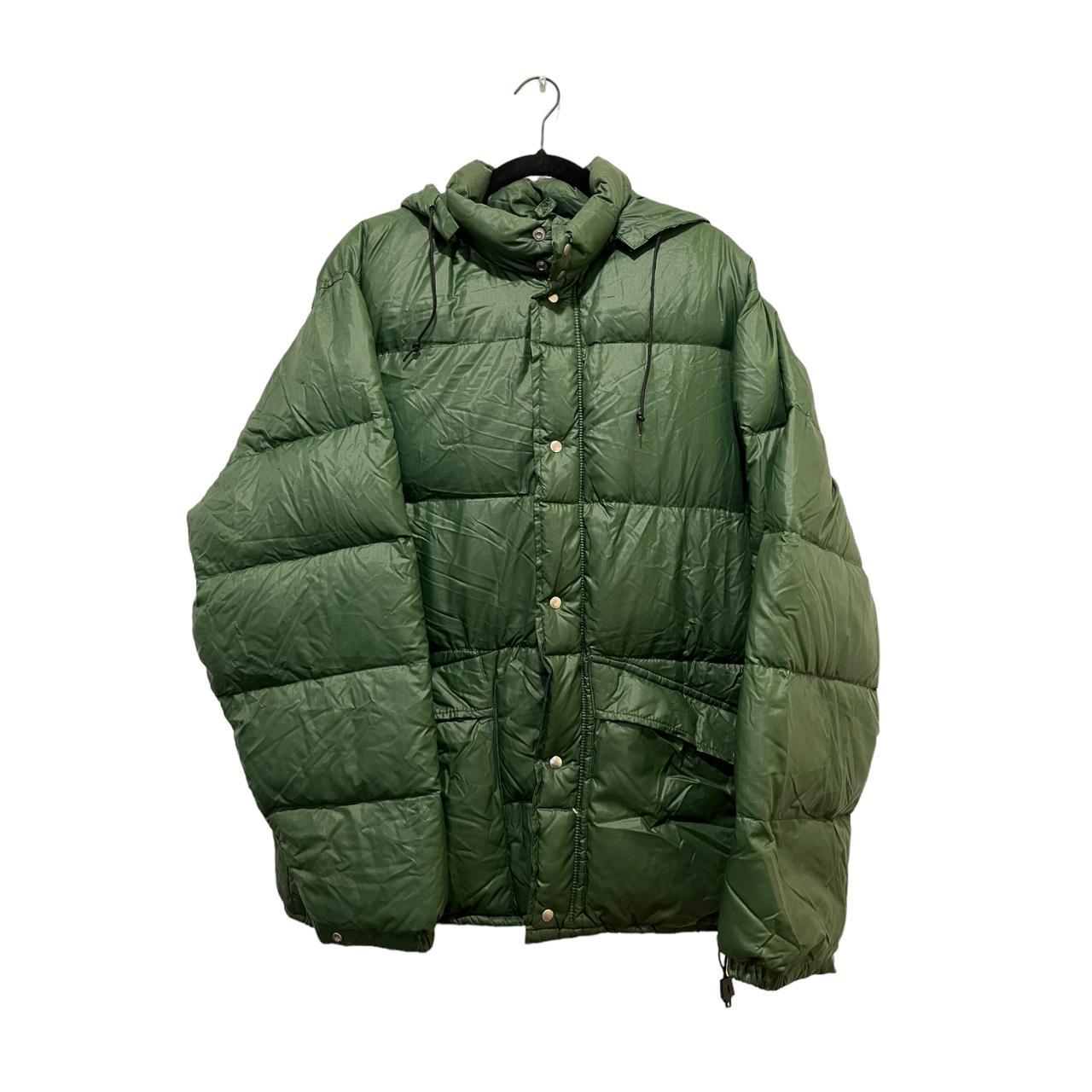 Styled By Jones down filled green nylon puffer... - Depop