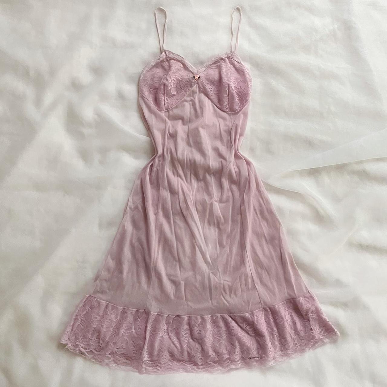 Coquette lace slip dress Sheer micro mesh nightgown... - Depop