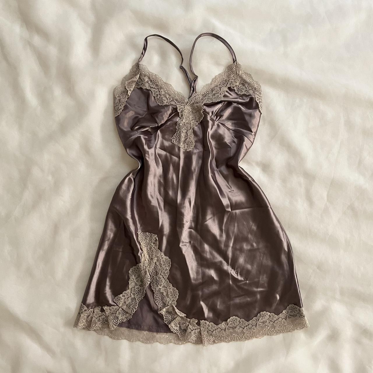 Fairycore lace satin slip dress Sheer lace trim,... - Depop