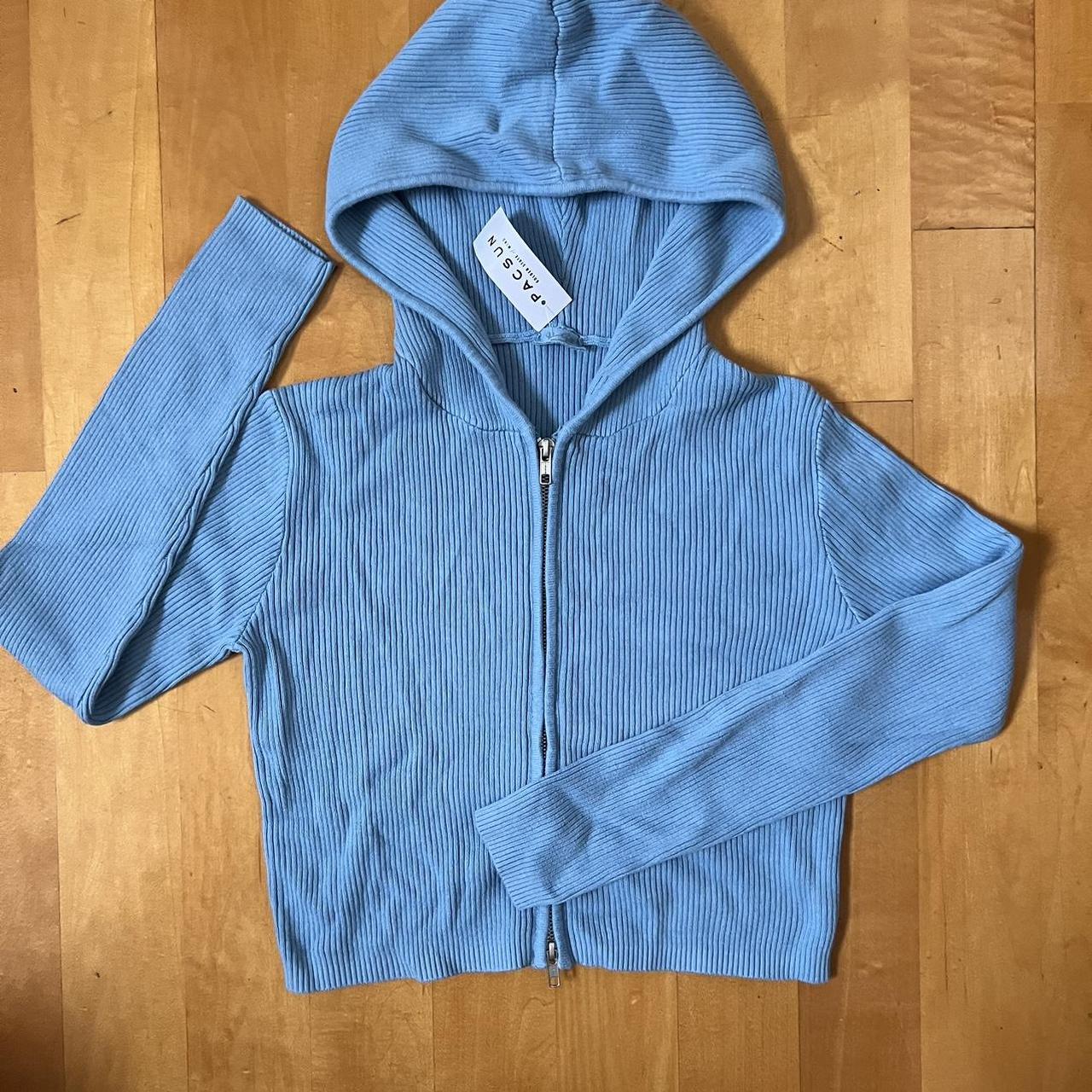 Brandy Melville Blue Knit Arden Hoodie Sweater