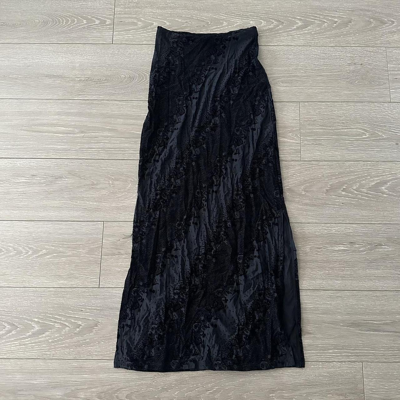 Black velvet detailed vintage high waisted long maxi... - Depop