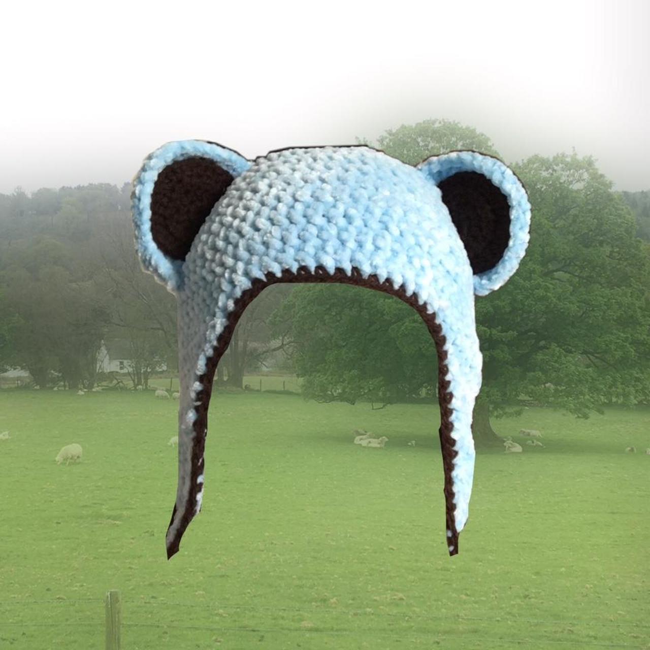 Blue velvety bear hat with ears and flaps! Ready to... - Depop