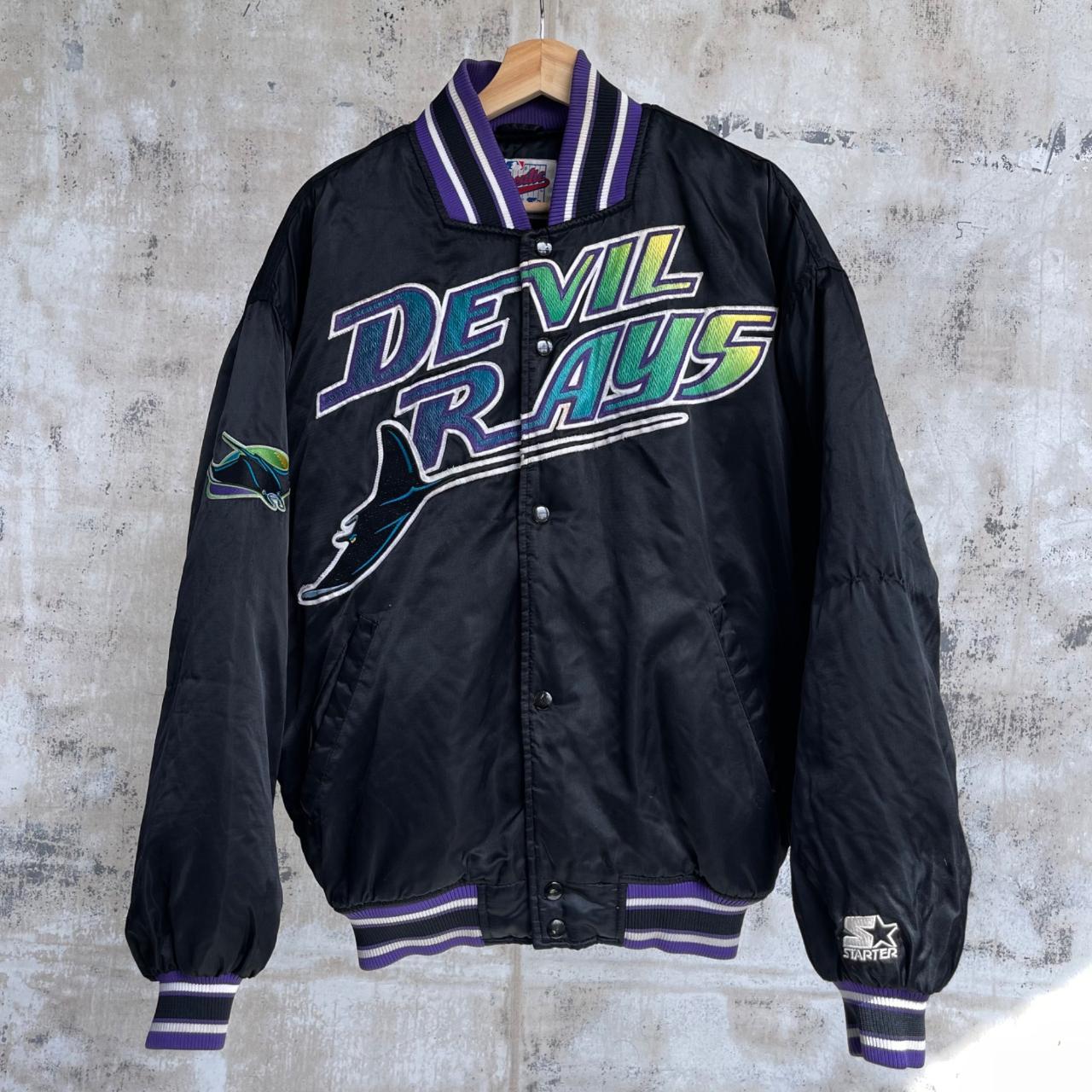 Vintage Tampa Bay Devil Rays Satin Bomber Jacket - Depop