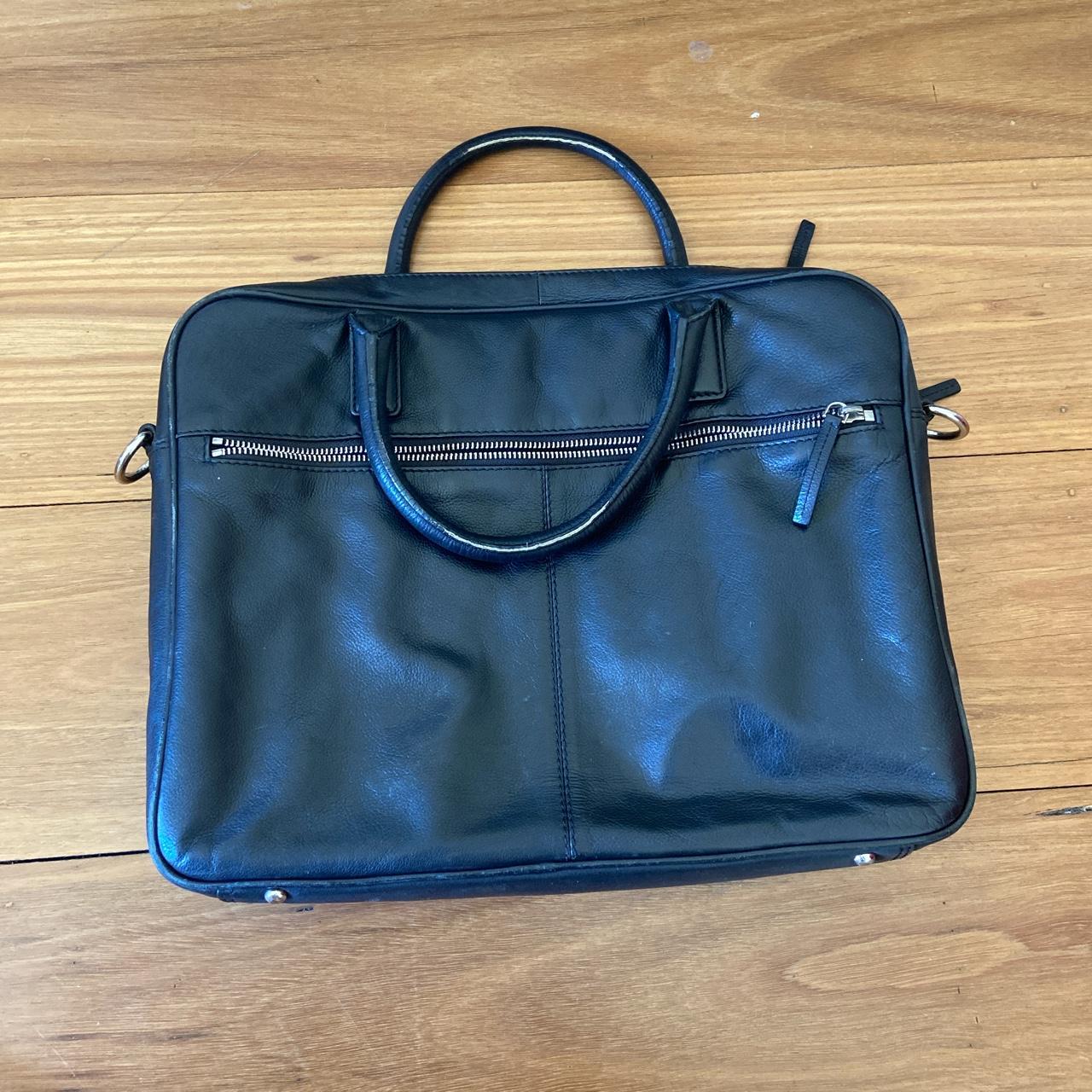 Black leather briefcase or laptop case. Used but in... Depop