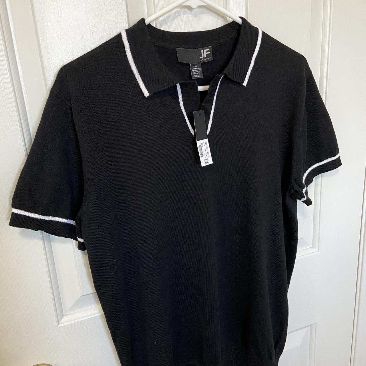 JF J Ferrar Black With White Trim Sweater Polo Shirt... - Depop