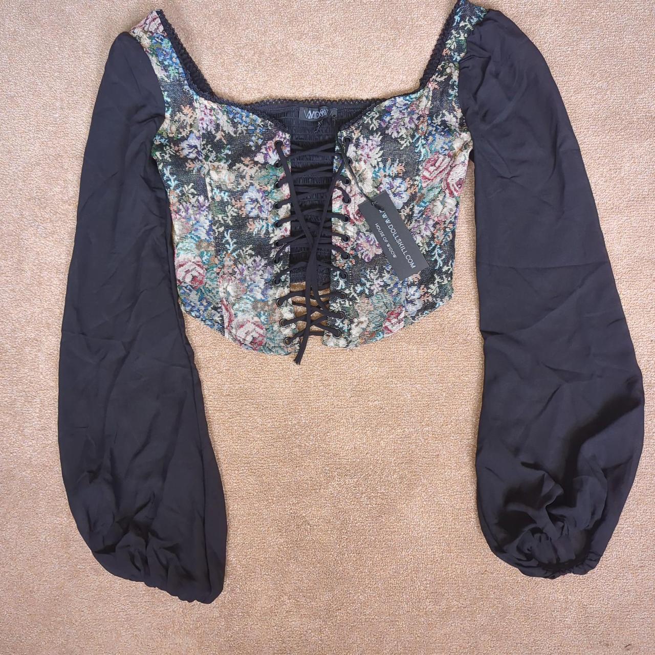 Dolls kill floral long sleeve lace up top part of... Depop