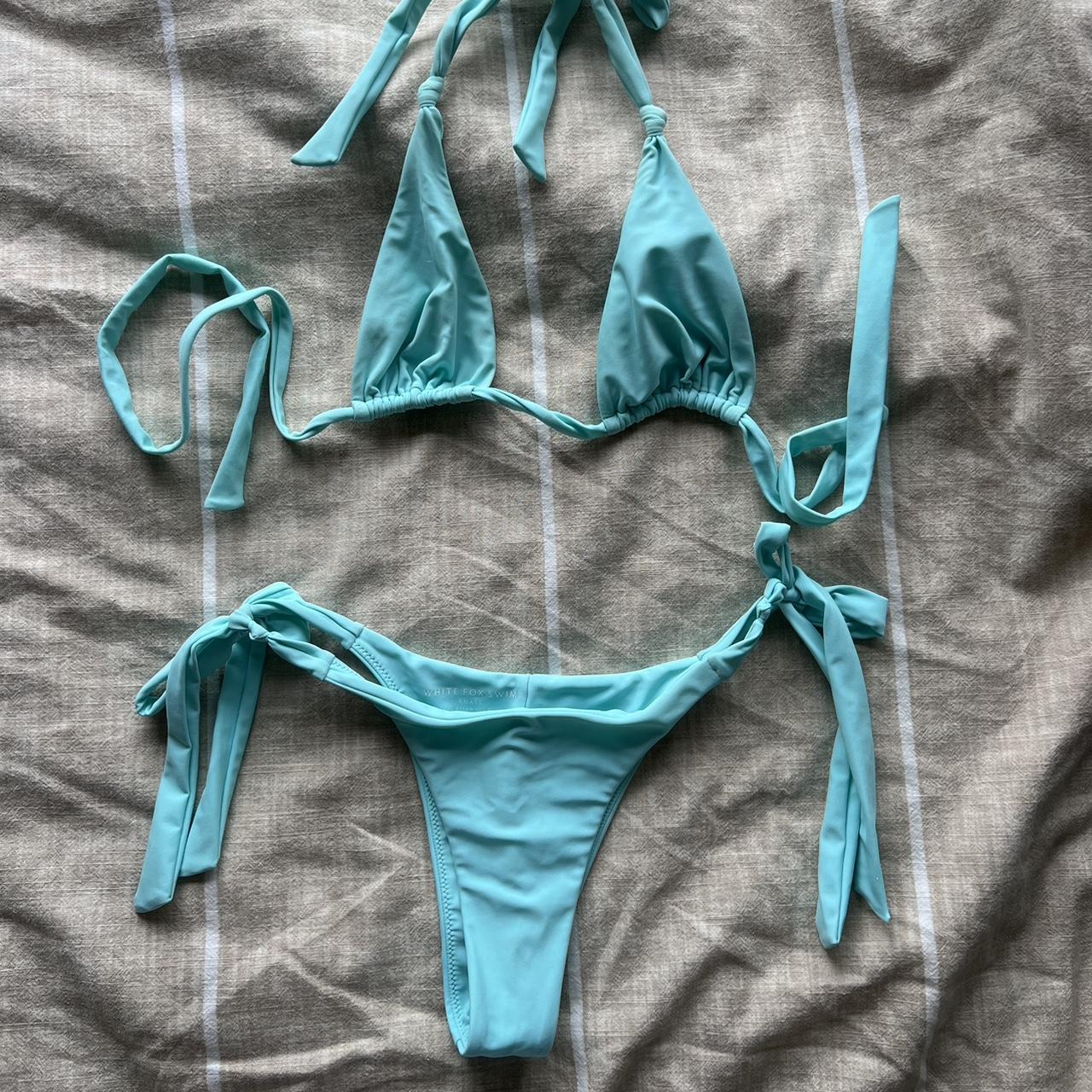 Blue WhiteFox bikini Only worn once Size small top... - Depop