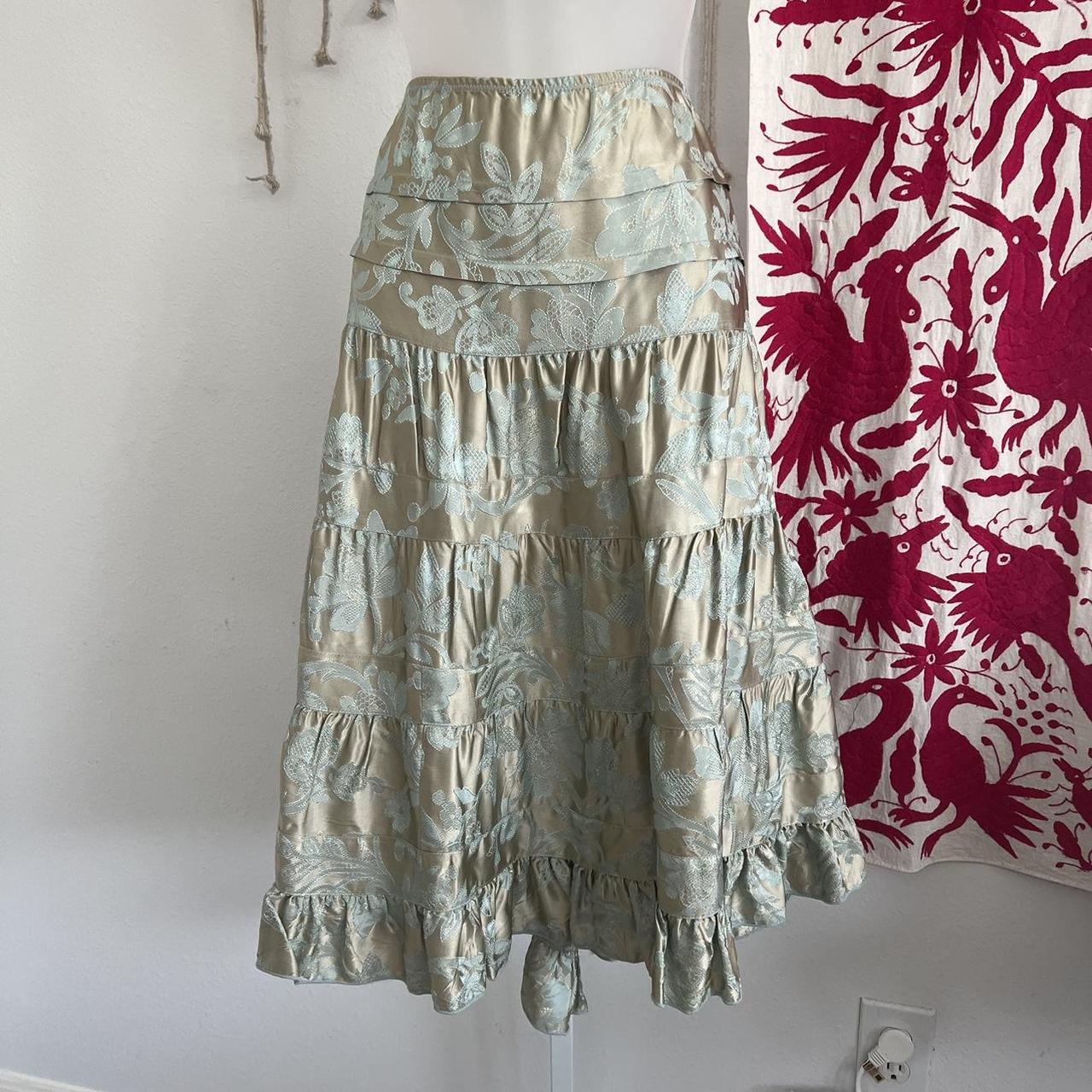 Anna Sui Women's Blue and Gold Skirt | Depop