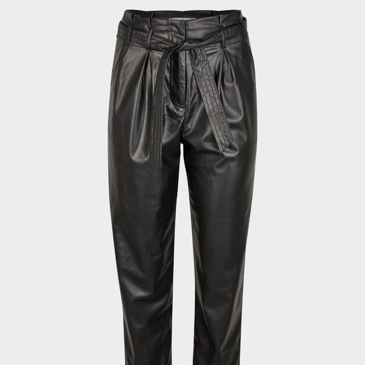 Black Faux Leather Tapered Leg Trousers