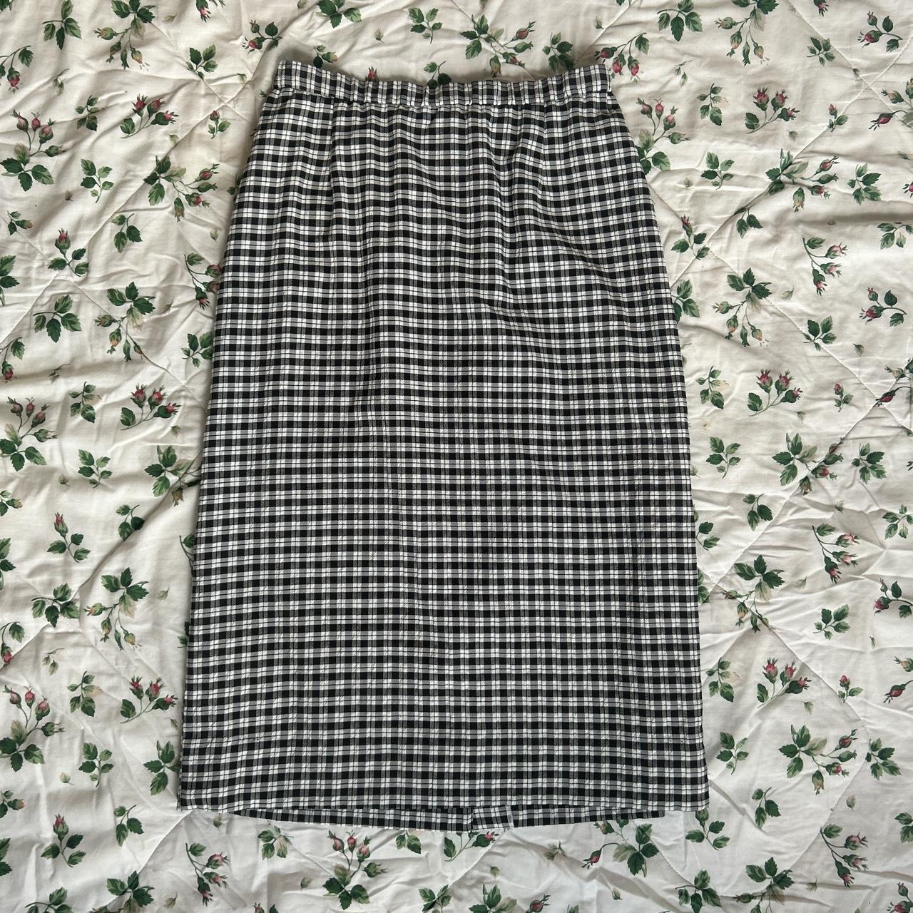 Vintage black and white checker print midi skirt... - Depop