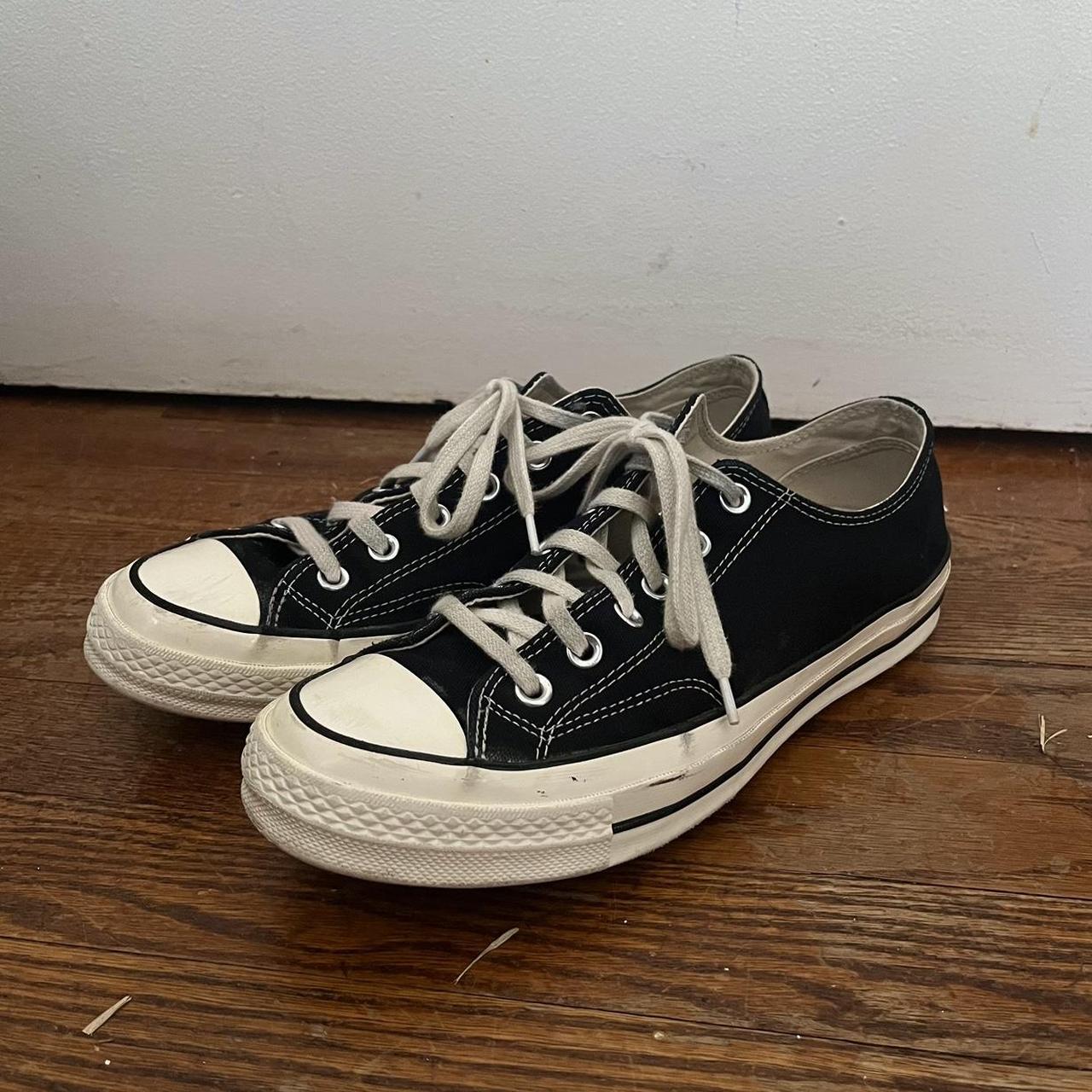 Converse Men's Black and Cream Trainers | Depop