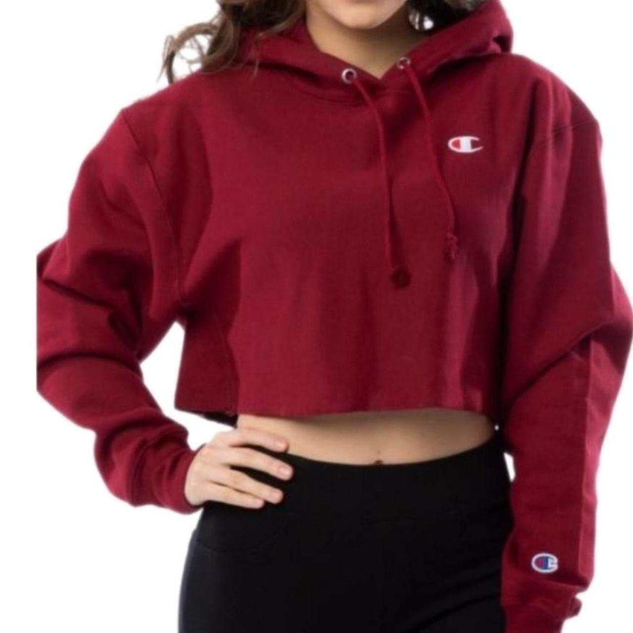 Red cropped hoodie champion sale