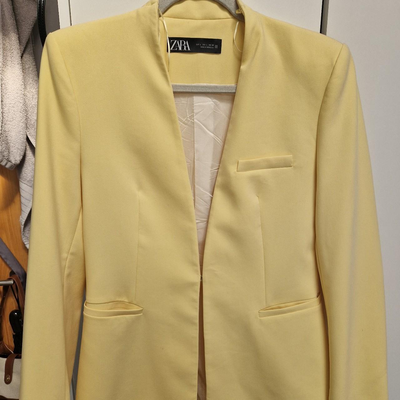 Yello Pastel Zara Suit. Jacket Runs Small Size - Depop