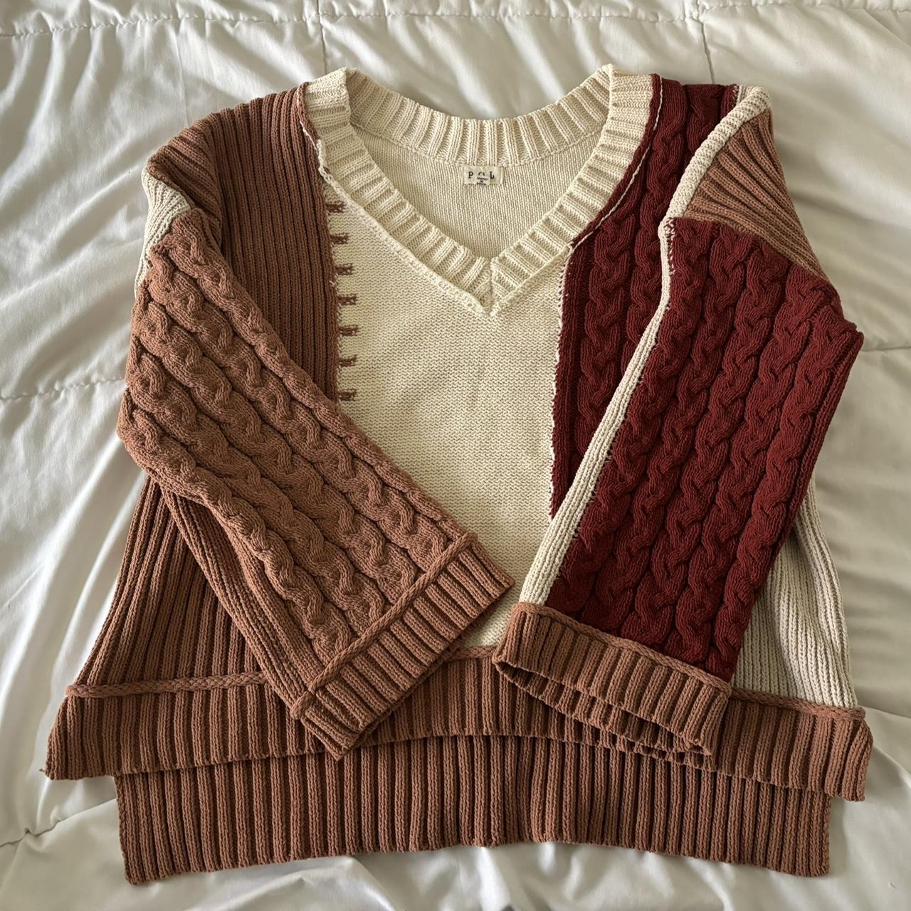 Women's Sweater - Multi/Brown - S – Patchwork ove… - image 1