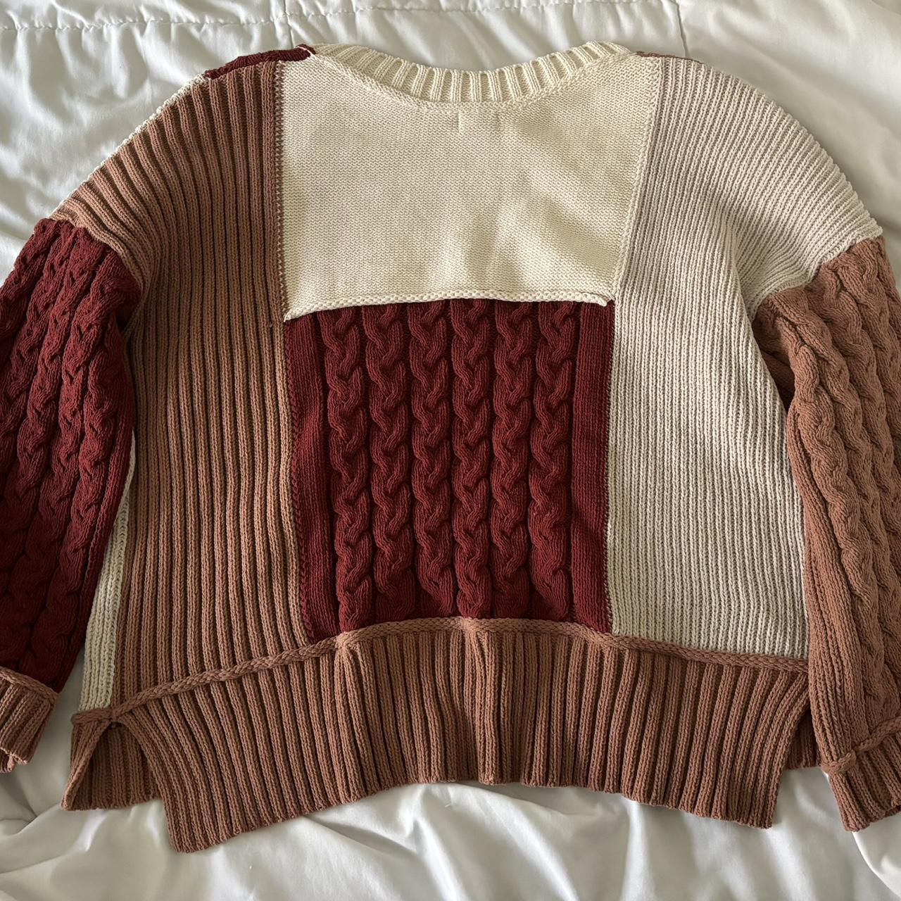 Women's Sweater - Multi/Brown - S – Patchwork ove… - image 3