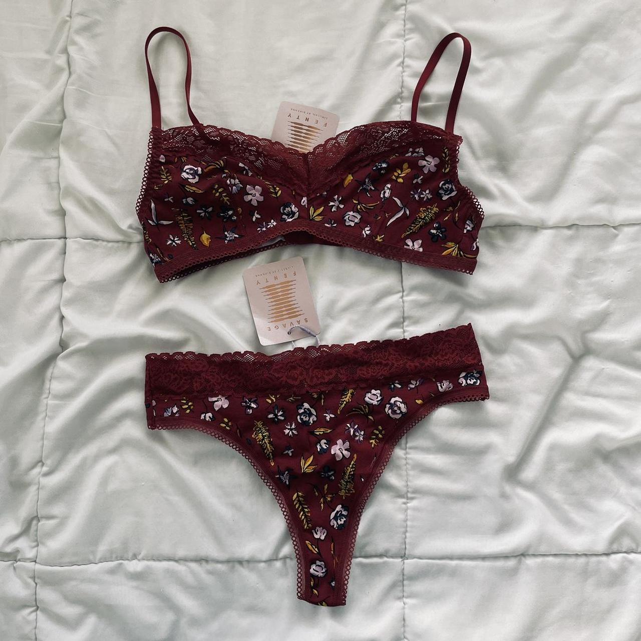 Savage x Fenty Mosaic Embroidery lace half-cup bra in red