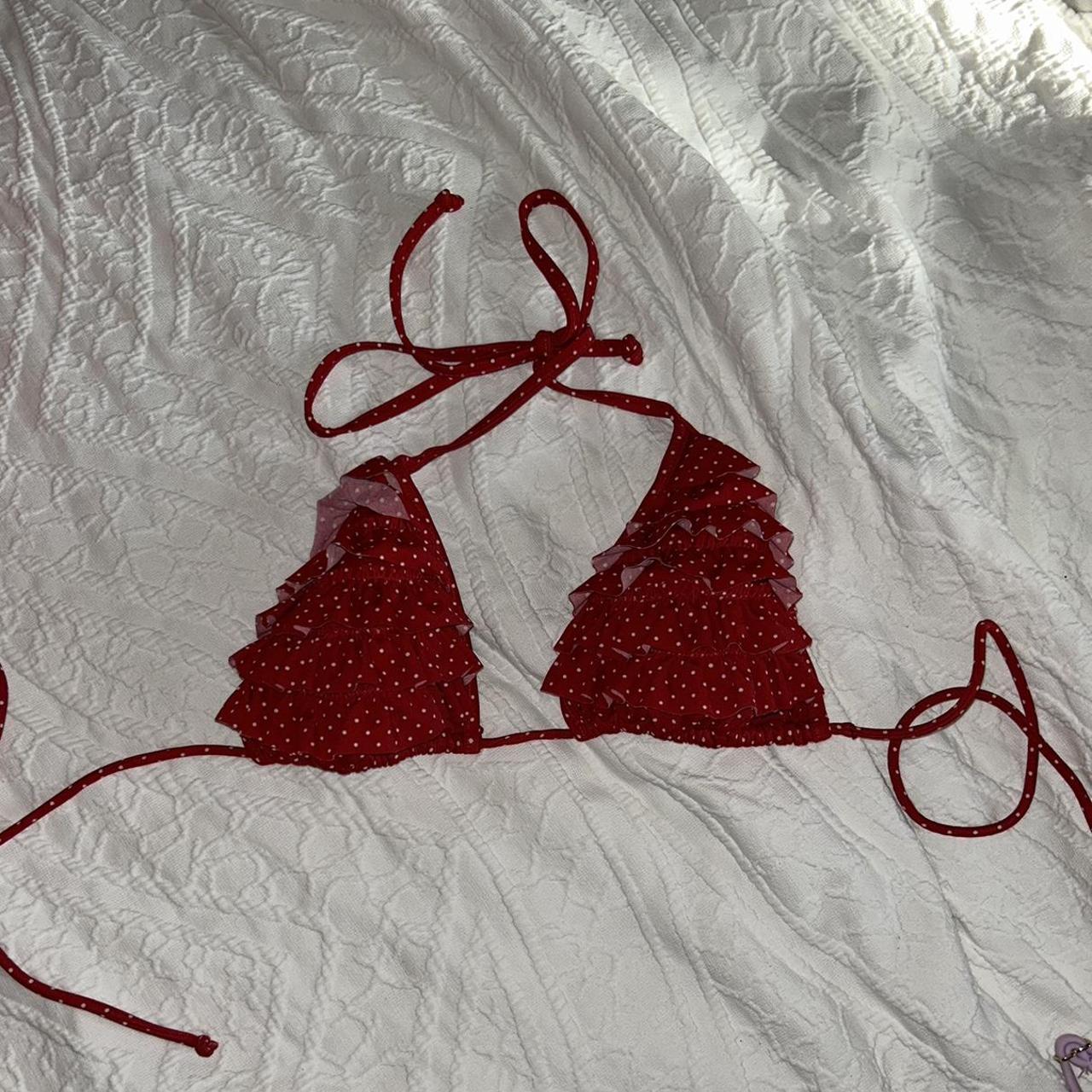 Red and white polkadotted bikini top♥️ size extra... Depop