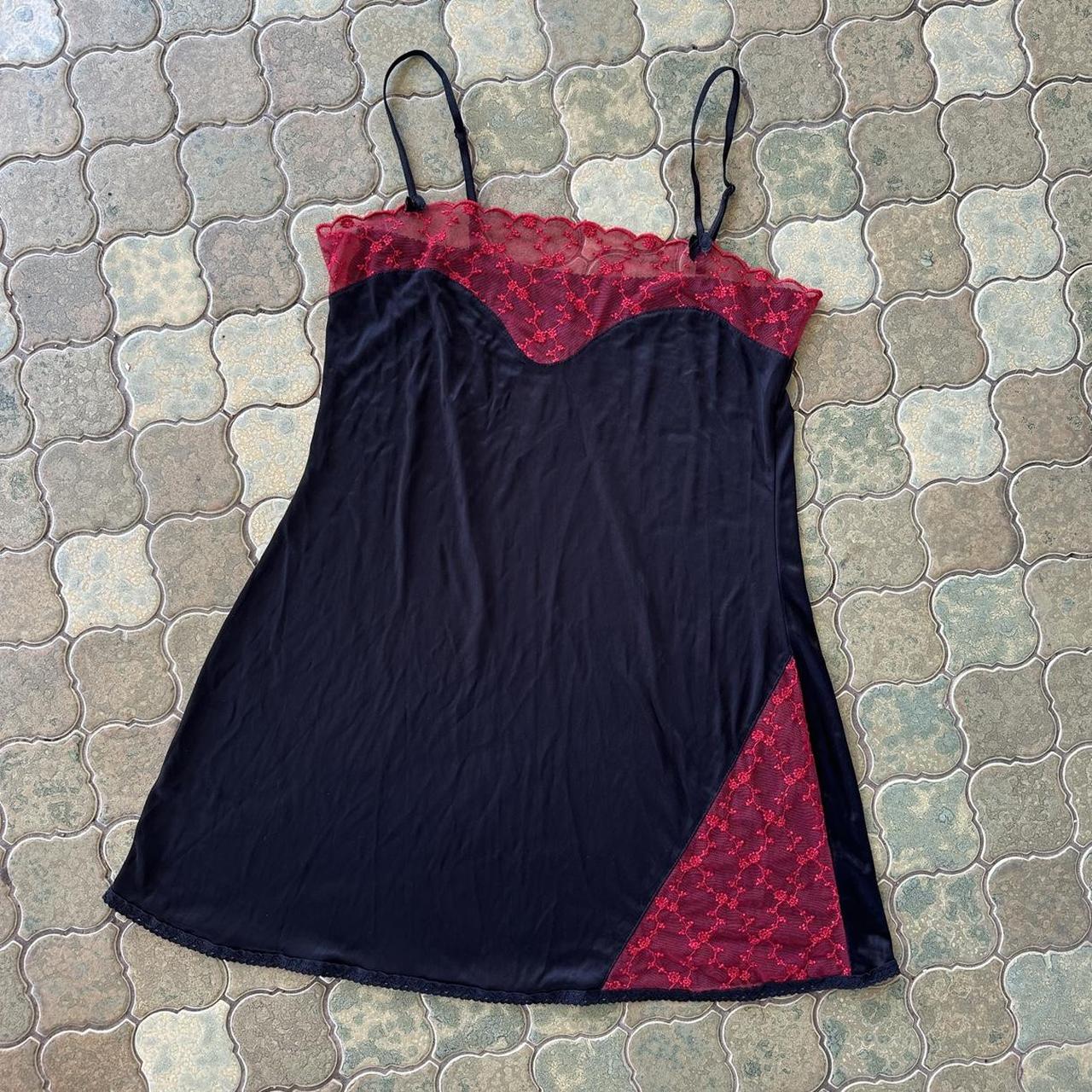 Black Slip and Red Lace Dress Vintage... Depop