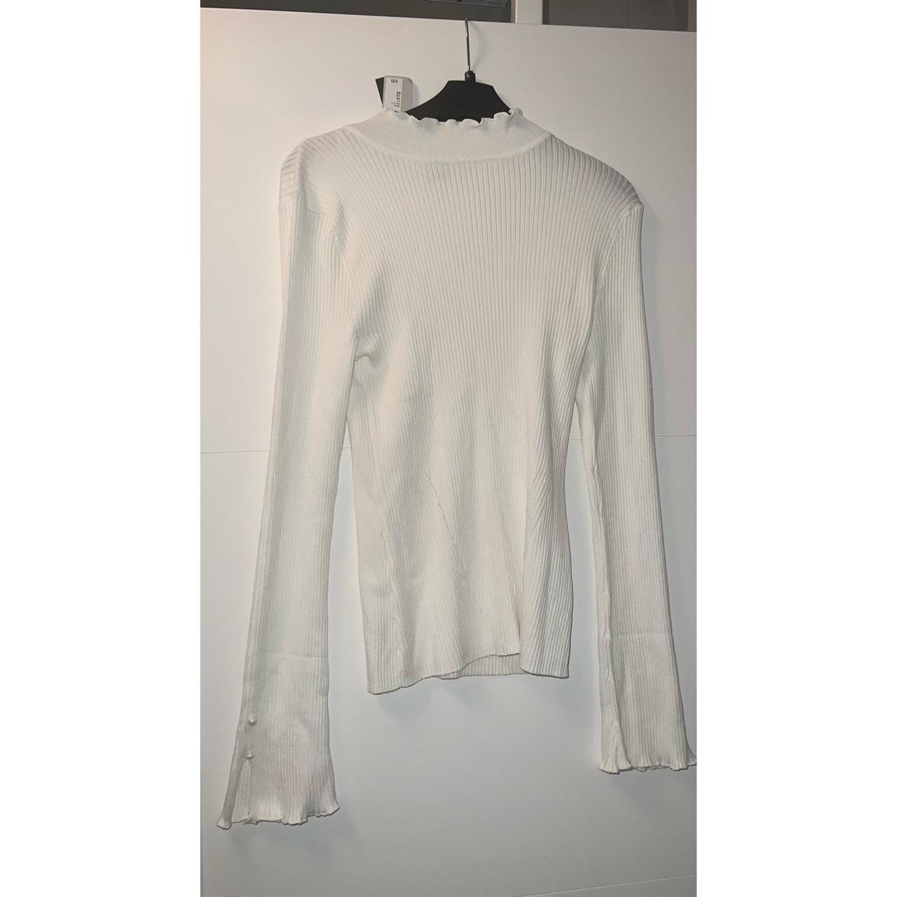 White frilled neck long open sleeve top Brand new,... - Depop