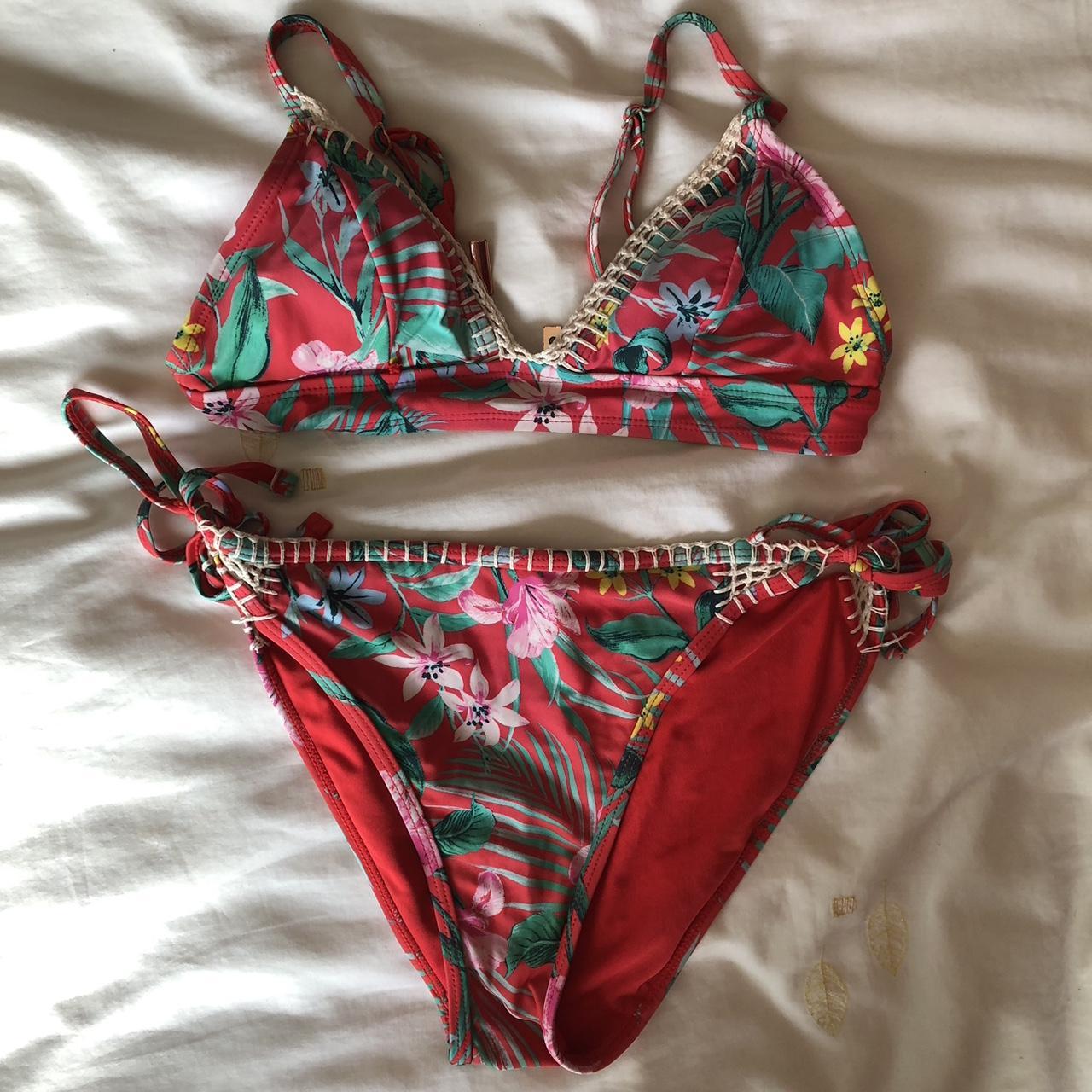 Really cute bikini in red with forest patterns and... - Depop