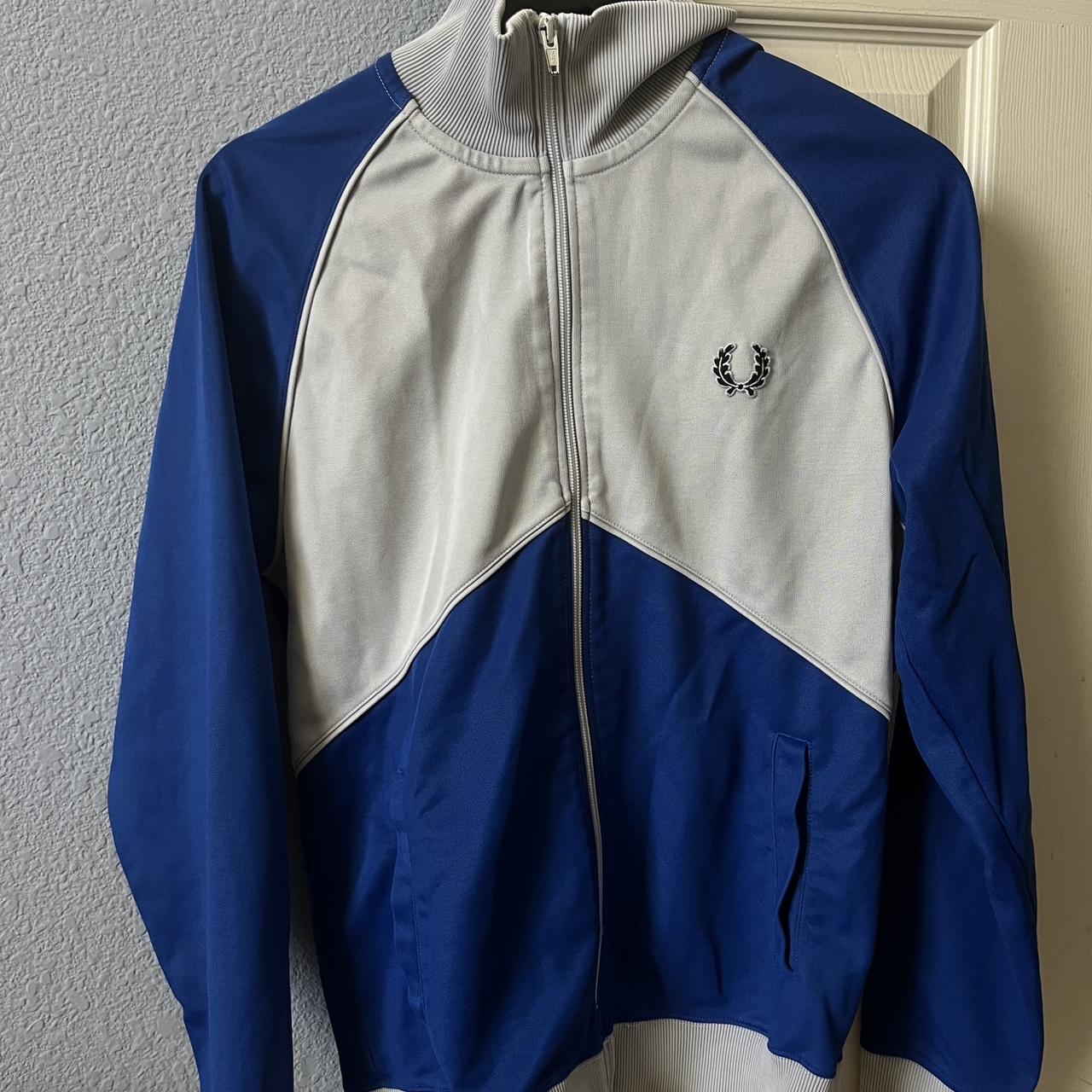 Blue & white Fred Perry track jacket - European... - Depop