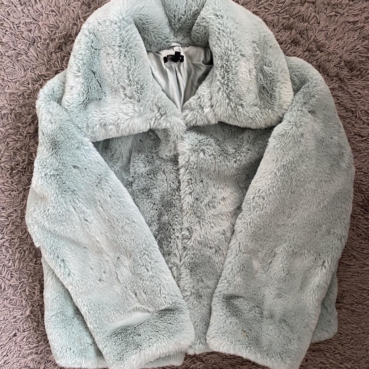 Topshop 12 Faux Fur Coat Jacket Mint Icy Green
