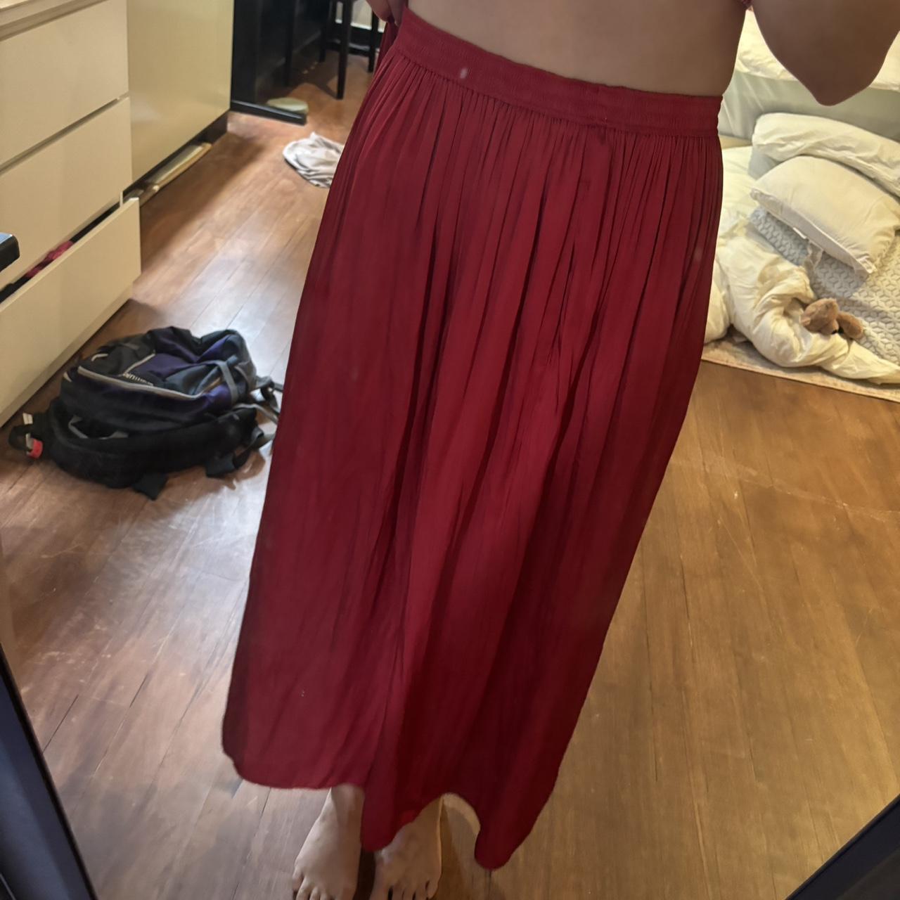 J.Crew red satin midi skirt with slit. Beautiful but. Depop