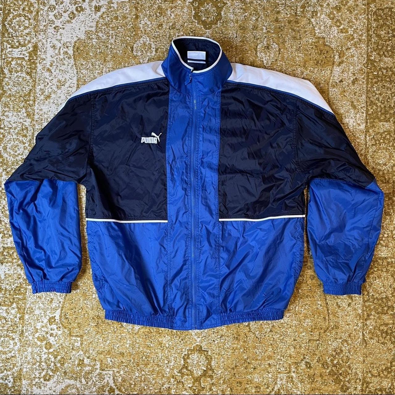 Puma Men's White and Blue Jacket | Depop