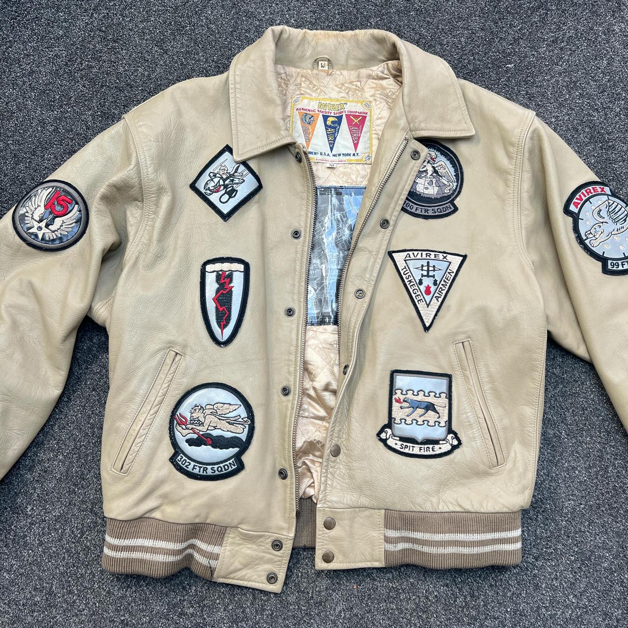 Rare Cream Avirex leather jacket with embroided | Depop