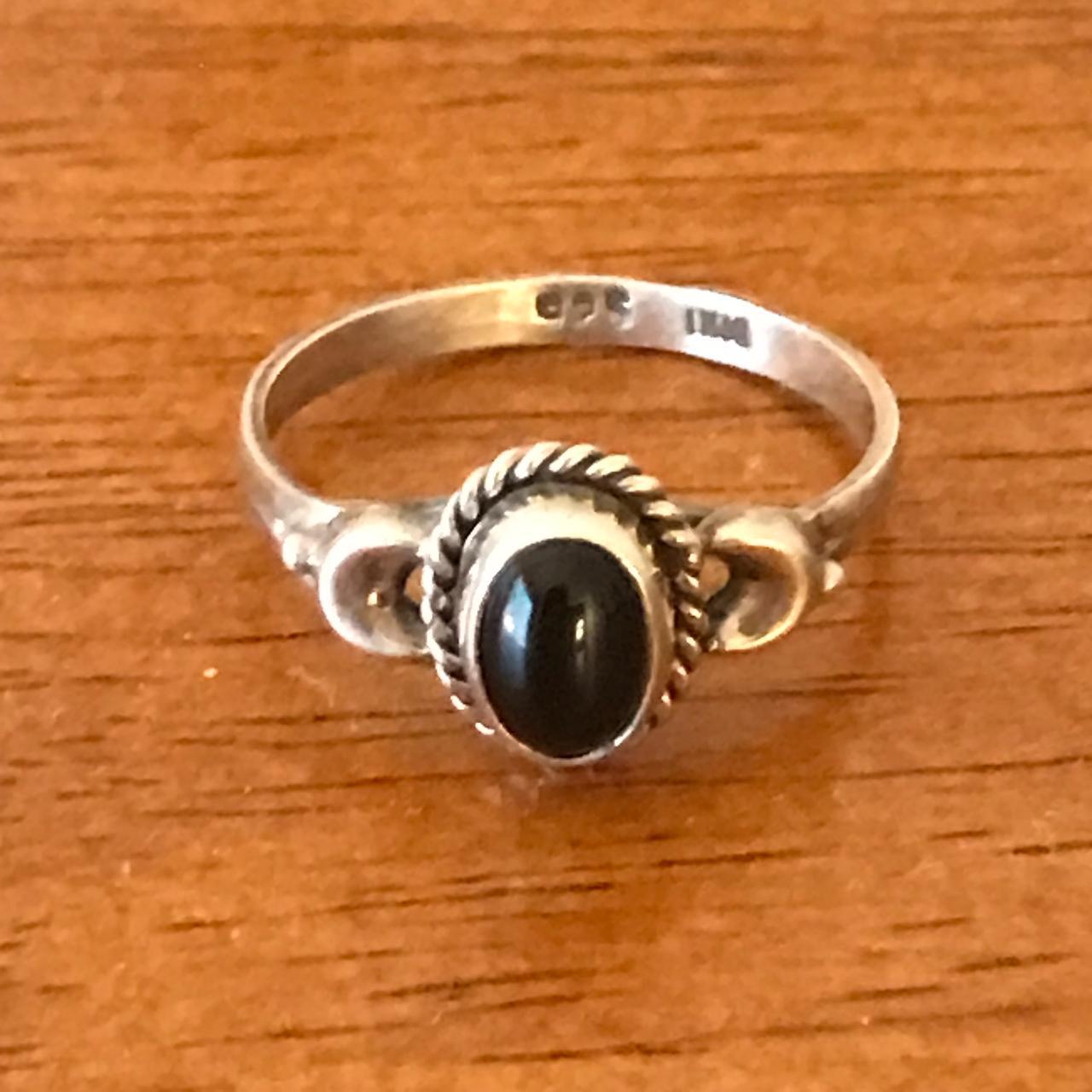 Crescent Moon Ring with Black Onyx Silver