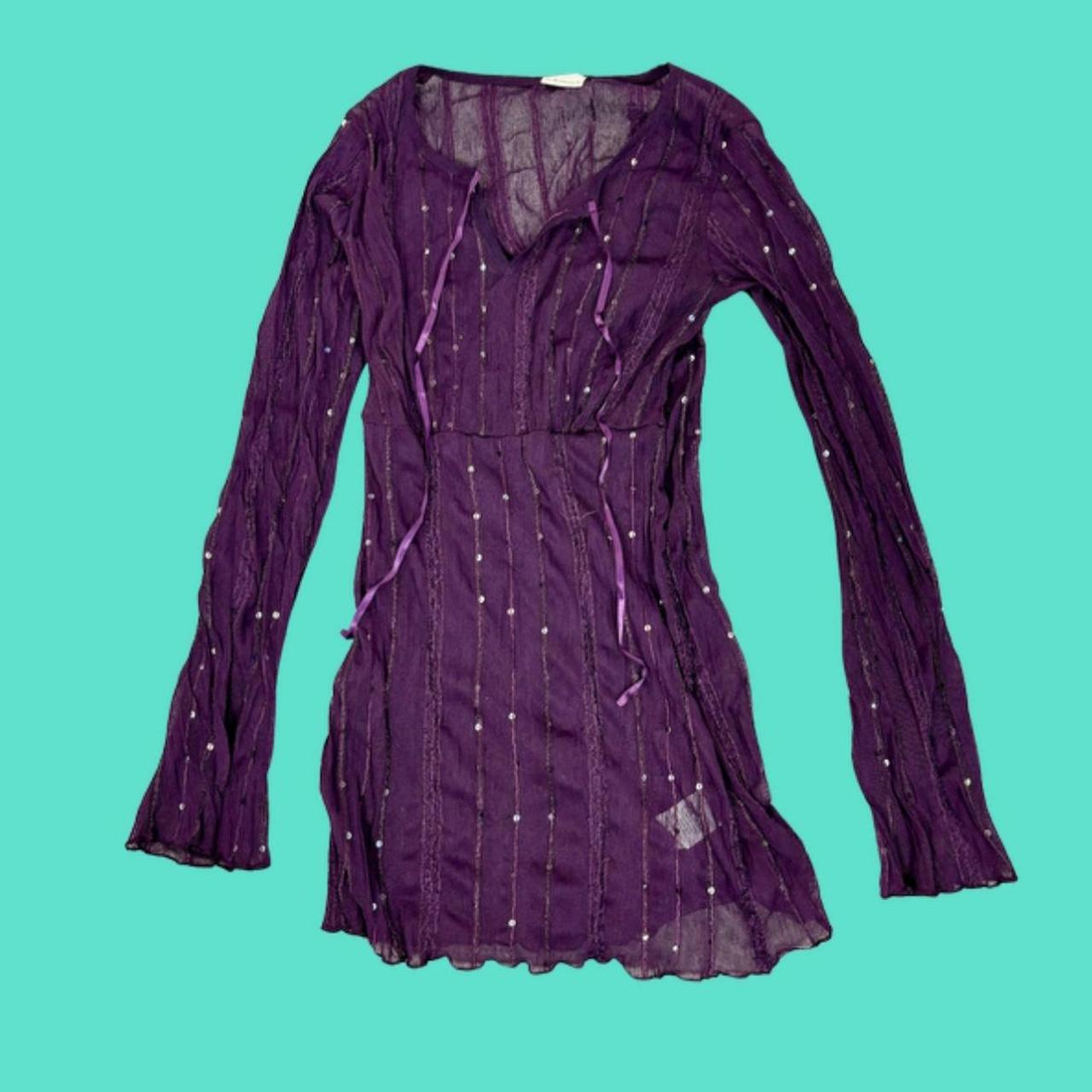 Y2K purple mesh long-sleeve with sequin stripes &... - Depop