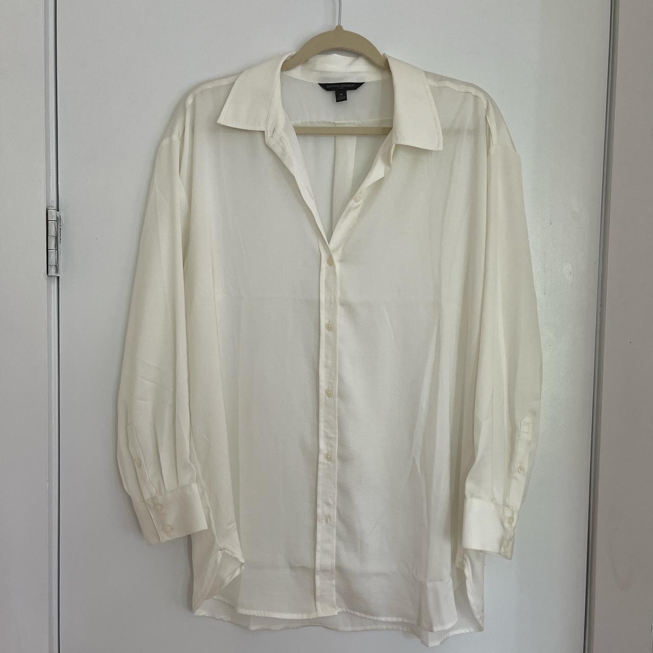 oversized satin white button down shirt perfect for... - Depop