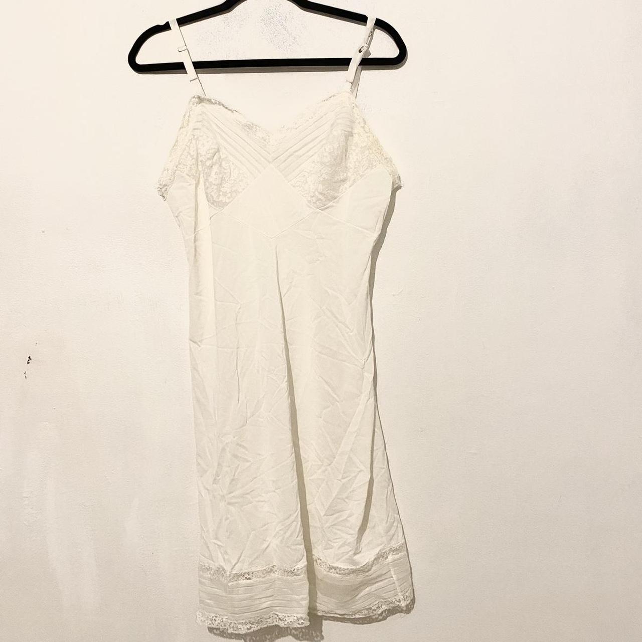 vintage 70s white lace satin lingerie slip dress one... - Depop