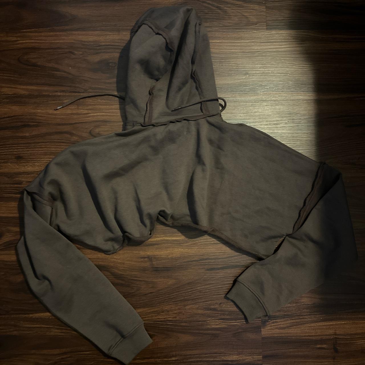 Brown Exposed Seam Zip Up Cropped Hoodie Brand... - Depop