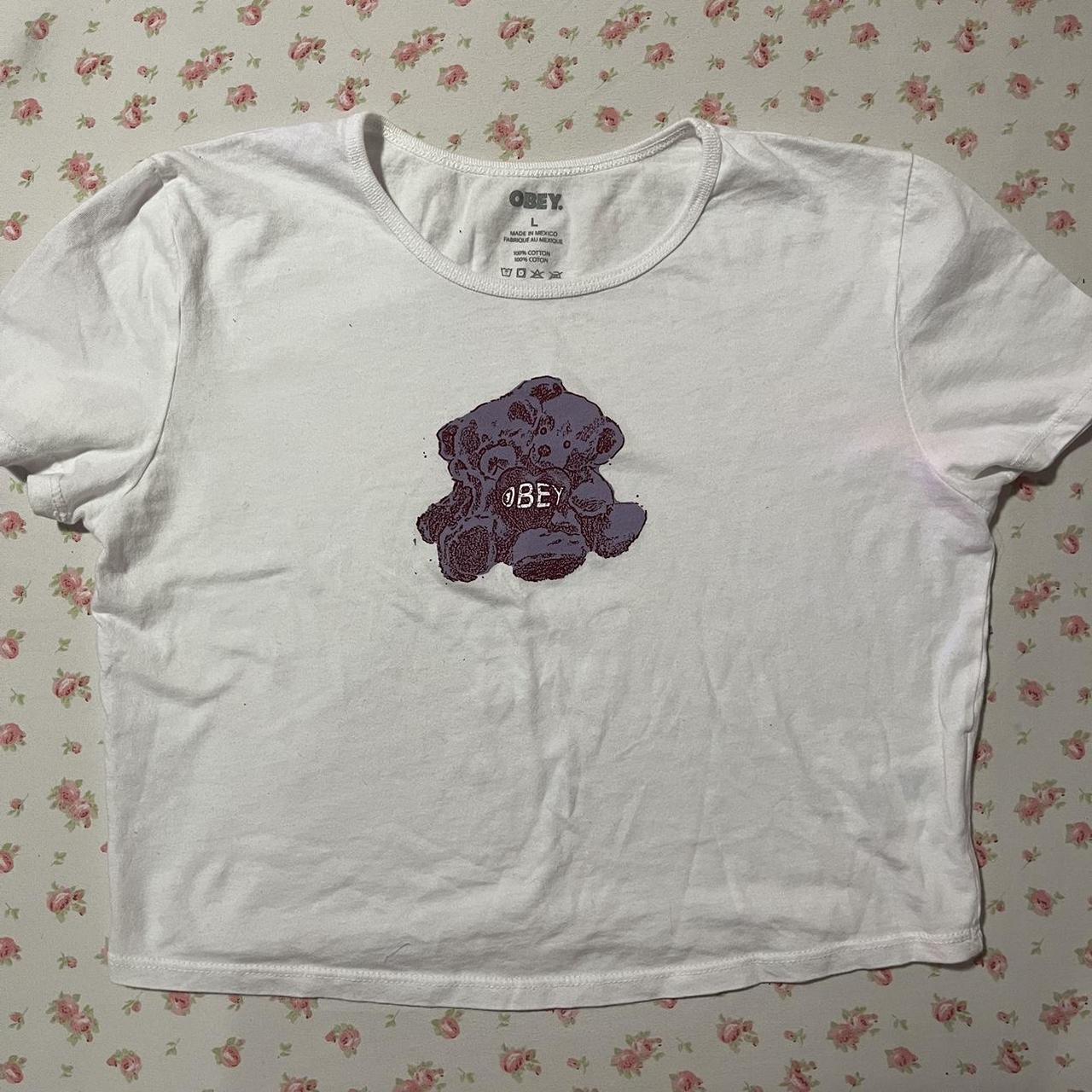 obey bear hug baby tee from urban outfitters size... - Depop